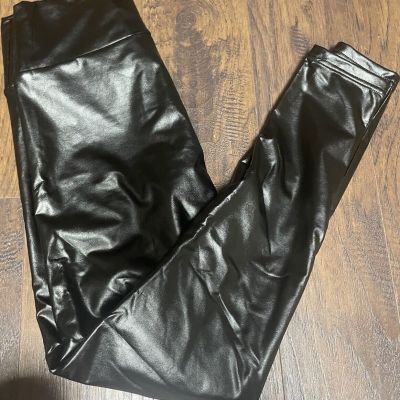 Faux Leather Spanx Style Black Moto Painter Leather Leggings Small